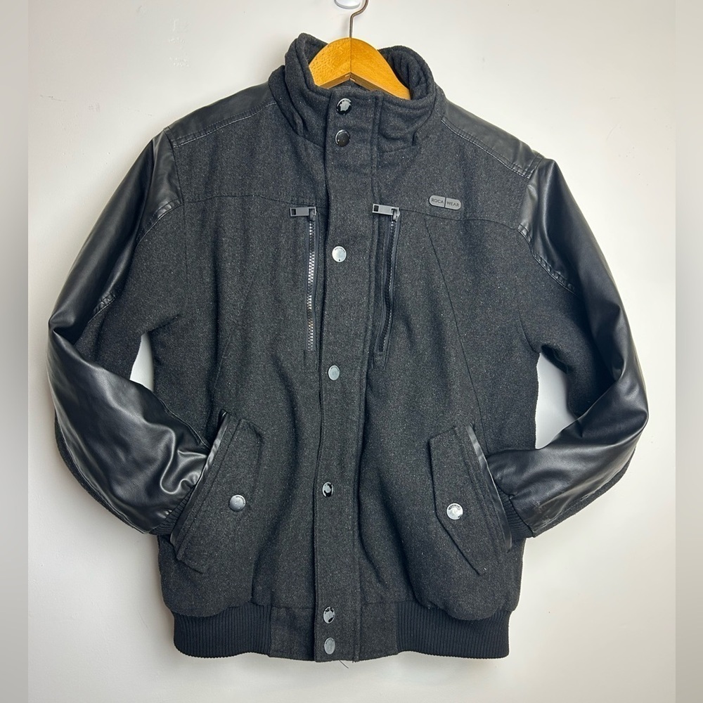 Roca wear Classic Jacket Men’s L Crop Insulated Crop Wool Blend Dark Gray leathe